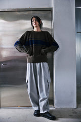 COLOR-LINE 7G KNIT CREW-NECK (Khaki) / カラーラインニットクルーネック