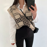 Houndstooth V-Neck Knit Vest