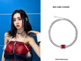 RED CUBIC CHOKER 