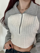 クロップハーフカラーニット/Crop Half Color Knit (2color)
