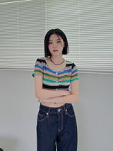 カラーショートスリーブカーディガン/Color short sleeve cardigan (2color)