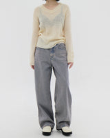 アルファシースルーVネックニット / Alpha see-through V-neck knit (4color)