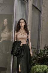 ウールツイルセットアップスカート/WOOL TWILL SETUP SKIRT_DEEP KAHKI