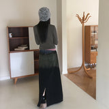トゥージェンユニークカラーリングレイヤードバックスリットウォッシュデニムロングスカート
