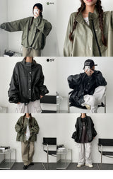 Keck String Leather Boxy Bomber Jacket