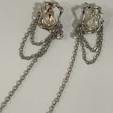 0067 Silver needle chain dropped earrings