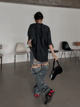 (UNISEX) ダメージチェッカーワイド デニム