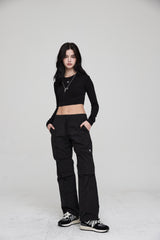 mii リブ LS クロップTシャツ / mii RIBBED LS CROP T-SHIRT BLACK