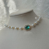 エメラルドスクエアパールチョーカーネックレス / Emerald Square Pearl Choker Necklace