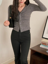 Slim Fit Shirring Ribbed Knit Cardigan (3color)