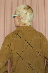 BUTTON ARGYLE KNIT JACKET / OLIVE