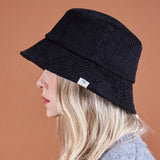 Wide Corduroy Label Bucket Hat Black