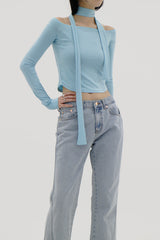 オフショルダーTシャツ / Off Shoulder Scarf T-Shirt (3color)