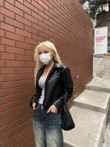 two-way crop leather jacket [2color]