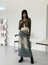バッキービンテージマキシロングデニムスカート/Bucky Vintage Maxi Long Denim Skirt
