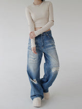 ローライズパッチデニムズボン/low-rise patch denim trousers