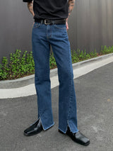 Slit Blue Boots-cut Jeans