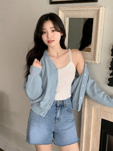 Thin and Fit Cut Capri Slit Denim Pants (2color)