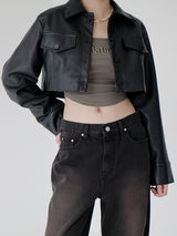 ローズレザークロップジャケット / Rose Leather Crop Jacket (2color)
