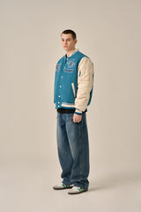 QUILTING POINT VARSITY JACKET - BLUE