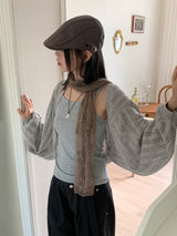 ロニカスカシパンチングニット長袖ボレロカーディガン