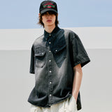 ウォッシュドデニムウェスタンシャツ / WASHED DENIM WESTERN SHIRT BLACK