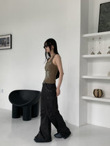 レッチアイレットナイロンポケットカーゴロングワイドパンツ/Retch Eyelet Nylon Pocket Cargo Long Wide Pants