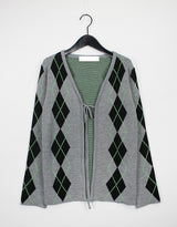 アーガイルリボンカーディガン / Argyle Ribbon Cardigan (3color)