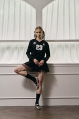 Schnee Football Team Shirring T Shirt - Black