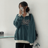 タックカラーツートンフリースハーフジップスウェット