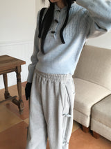 [Wool 15] ハインドツイストトッポッキボタンフードニット
