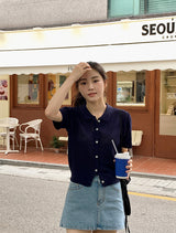 Dry Touch Collar Short Sleeve Knit Cardigan (4color)