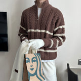 LMN High Twisted Doughnut Patterned Zip-Up Half Turtleneck Knitwear (4 colors)