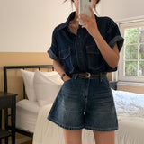[Bellide made] Vintage Wood Washing Denim Shorts