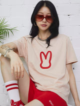 ムーンバニーアウトラインTシャツ/MOON BUNNY OUTLINE T-SHIRT LIGHT PEACH (6586876854390)