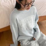 Butteroll angora lettering overfit crop long sleeve knit
