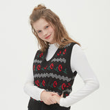 WAVE FLOWER JAQUARD KNIT VEST_BLACK (6610819547254)