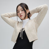 heart crochet knit cardigan beige