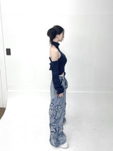 1033. Two tone halter pola knit top (2color)