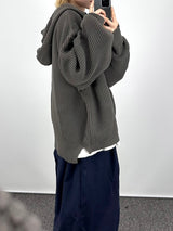 ウォームフーデッドニットジップアップ/Warm hooded knit zip-up
