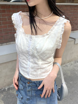 ランディビンテージレースパンチングインシジョンボタンスリーブレス/Randi vintage lace punching incision button cuff