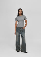 [B-BASIC] Round Neck Slim Brushed Short Sleeve Tee