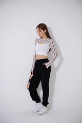 ライン ブラックホール メッシュ クロップ Tシャツ / TOP(9369) Line Black Hole Mesh Crop Tee