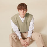 V NECK KNIT VEST_LIGHT KHAKI (6610809847926)
