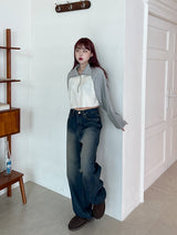クロップハーフカラーニット/Crop Half Color Knit (2color)