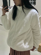 Fluffy fleece zip-up jacket