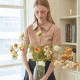 [LINE] Unbalanced Ribbed Polo T-shirt (Camel) (6696647786614)