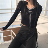 チリングバレエコアシャーリングリボンウェービー長袖Tシャツ