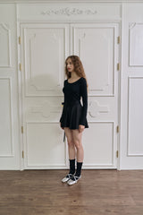 Pearl Ribbon Wrap Skirt - Black