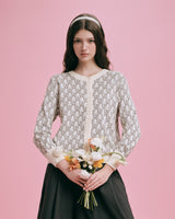 DVRK PRIVÉ KNIT CROPPED MONOGRAM CARDIGAN - CREAM/GREY